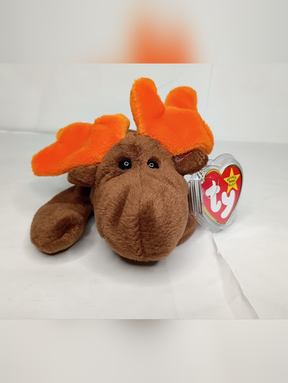 Ty Beanie Baby Brown Moose Plush Toy with Orange Antlers
